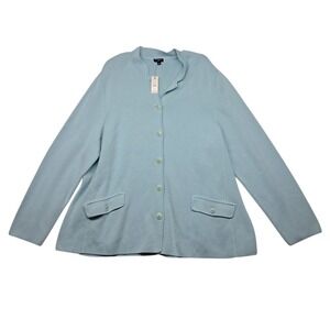 NWT Talbots Sweater Blazer Women's Plus 3X Blue Button Up Pockets Classic Work‎